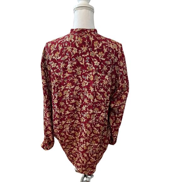 Vintage Anne Klein Maroon Silk Print Long Button Up Top M - Picture 5 of 6